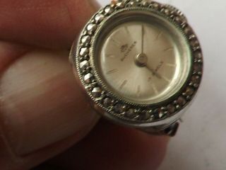 A Fine Vintage Silver - 800 And Marcasite Bezel Bucherer Ring Watch