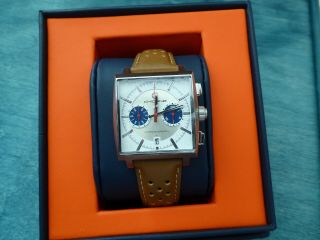 Motor Time Chicane Racer 38 Mm Chronograph Ss Blue Red Eye W Tan Leather Strap
