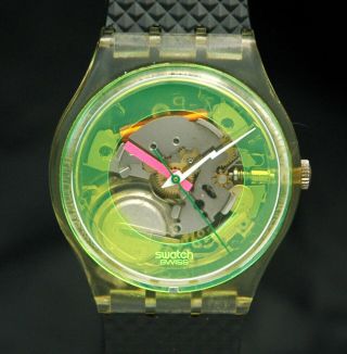 1985 Techno - Sphere Swatch Watch Gents Gk101 Lightning Bolt Battery 80s Jelly