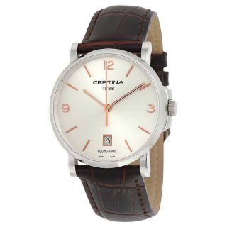 Certina Ds Caimano Silver Dial Brown Leather Men 