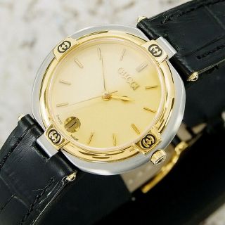Authentic Gucci 9000m Date Yellow Gold Dial Gold Plated Quartz Mens Wrist Watch