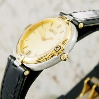 Authentic Gucci 9000M Date Yellow Gold Dial Gold Plated Quartz Mens Wrist Watch 2