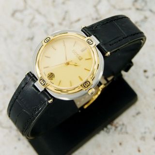 Authentic Gucci 9000M Date Yellow Gold Dial Gold Plated Quartz Mens Wrist Watch 3
