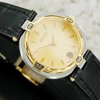 Authentic Gucci 9000M Date Yellow Gold Dial Gold Plated Quartz Mens Wrist Watch 5