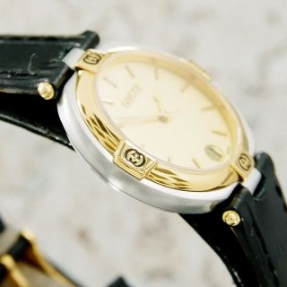Authentic Gucci 9000M Date Yellow Gold Dial Gold Plated Quartz Mens Wrist Watch 6