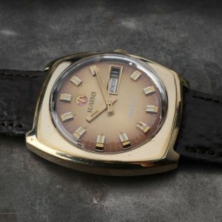 Rado Conway 10 Automatic Watch Men ' s Day Date Running Gold Tone Leather Band 4