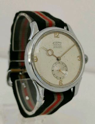Vtg 1940s Dogma Prima Art Deco Minimalist Gents 15 Jewels Mechanical Wrist Watch