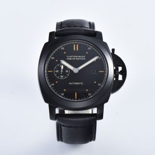 Parnis Watch Automatic Mens Pam Military Luminor 44mm Black Pvd Case C - 03