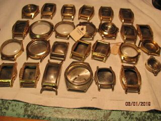 Twenty Eight Wrist Watch Cases/new Old Stock 18/used 9/replace Worn Cases.