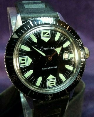 Serviced 1970s Endura Swiss Self - Winding Automatic Date Mens Diver Dive Watch