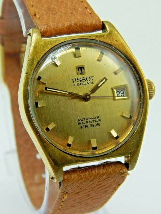 Vintage Gold Plated Tissot Seastar Pr - 516 21 Jewel Automatic Watch Circa 1968
