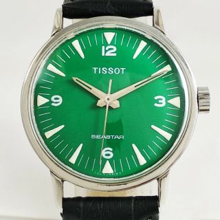 Tissot Seastar Hand Winding Swiss Made Men Steel Vintage Wrist Watch Green Dial