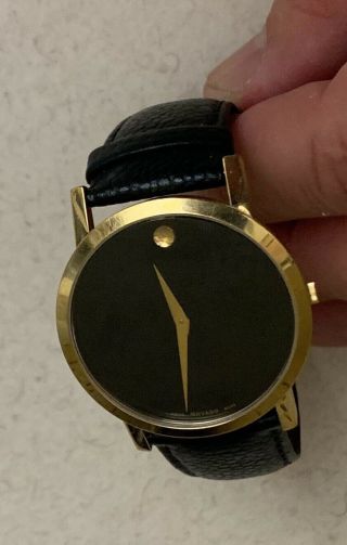 ✅movado Museum 2100005 Gold Classic Black Dial Leather Wrist Watch Men 