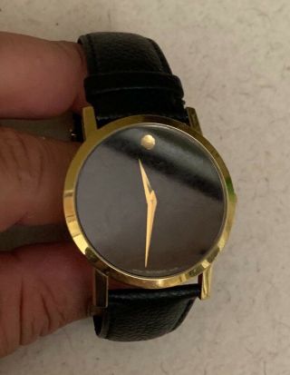 ✅MOVADO Museum 2100005 Gold Classic Black Dial Leather Wrist Watch Men ' s✅ 2