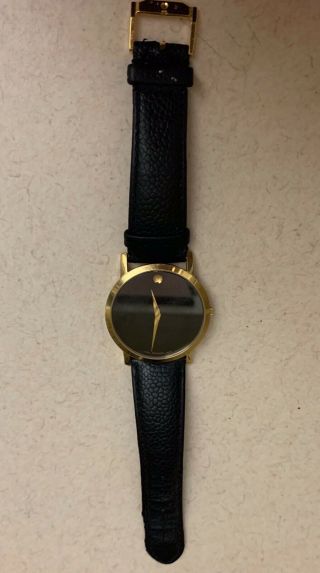✅MOVADO Museum 2100005 Gold Classic Black Dial Leather Wrist Watch Men ' s✅ 3
