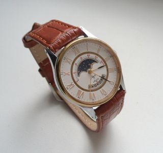 Luch Moon Phase Vintage Soviet Quartz Watch With Moon Phase And Calendar