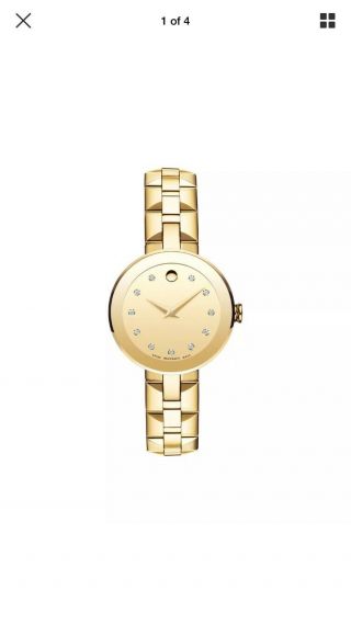 Movado Sapphire 0606816 Gold Dial Gold Plated Stainless Steel Womens Watch