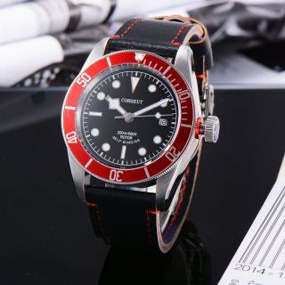 Corgeut 41mm Black Sterile Dial Sapphire Red Bezel Miyota Automatic Mens Watch