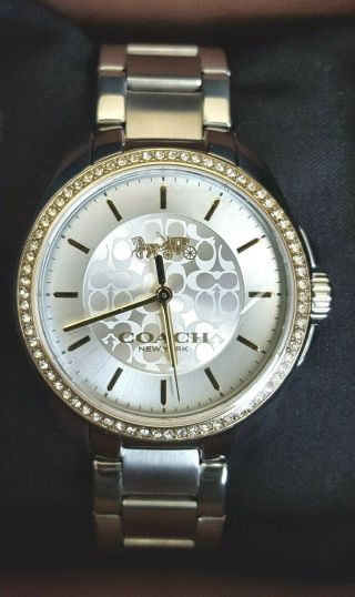 Coach Ladies Stainless Steel Silver Bling Crystal Two - Tone Watch 14503139 $275
