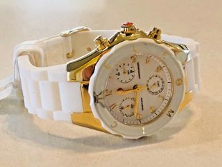 Michele Tahitian Jelly Bean White / Gold Silicone Chrono 36mm Watch - Mww12d000011