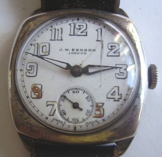 Vintage Watch Silver J W Benson Wristwatch Ww1 Era Trench Watch Circa 1913
