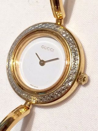 Vintage Swiss Gucci 11/12.  2 Bracelet Watch Ft.  Diamond Bezel Surround