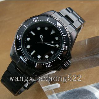43mm Black Pvd Case Mechanical Ceramic Bezel Sapphire Glass Automatic Watch 048