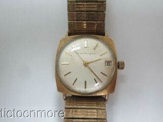 Vintage 10k Gold Filled Girard Perregaux Date Square Portrait Dial Watch Mens