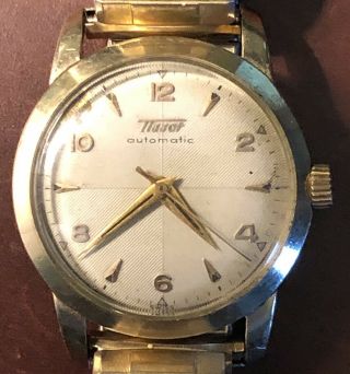 Men’s Vintage Tissot Automatic Watch 10k Yellow Gf Bezel With Textured Dial