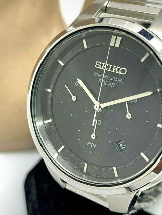 Seiko Solar Mens Chronograph Black & Dark Gray Dial Stainless Steel Watch Ssc439