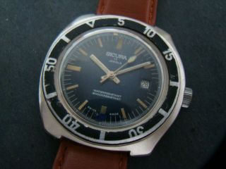 Vtge Rare Sicura - Breitling Big 42 Mm (without Crown) Diver Men Watch.  70s