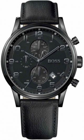 Hugo Boss Black Dial Leather Chronograph Quartz Men 