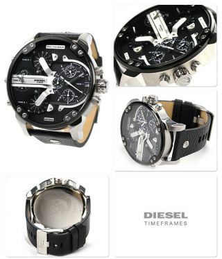 Diesel Dz7313 Mr.  Daddy 2.  0 Dual Time Black Leather Chronograph Dial Watch