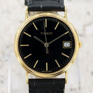 Authentic Tissot Black Dial Date Gold Plated Ref.  282.  220/g Quartz Mens Watch