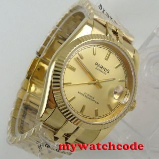 Luxury 36mm Parnis Yellow Gold Dial Datejust Miyota 8215 Automatic Mens Watch