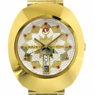 Vintage Rado Diastar Automatic Gold Plated Swiss Mens Wrist Watch Red Diamond