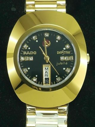 Vintage Rado Diastar Automatic Gold Plated Swiss Mens Wrist Watch White Diamond