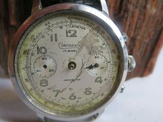 Vintage Continental Incabloc 17 Jewel Chronograph Mens Watch Parts Repair Kca5