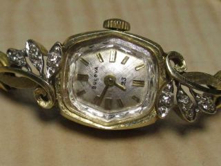 Vintage Bulova 14K Case & Back Ladies ' Jewelry Watch w.  Diamonds 2