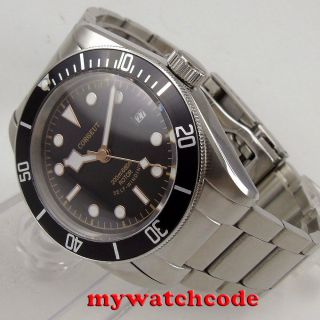 41mm Corgeut Sterile Dial Date Window Sapphire Glass Steel Automatic Mens Watch