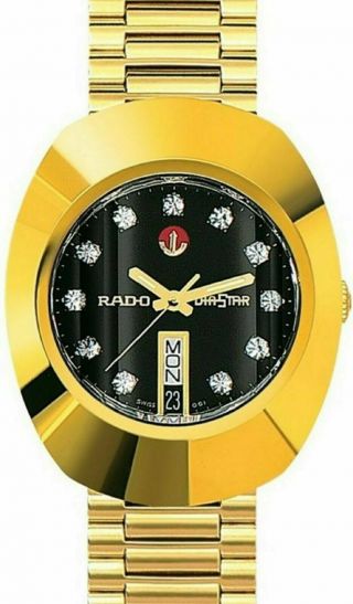 Vintage Rado Diastar Automatic 36 Mm Gold Plated Black Dial Men 