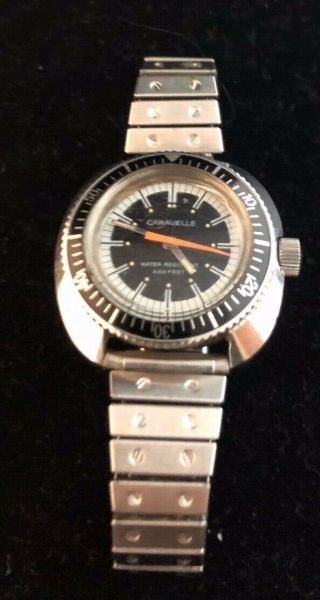 Caravelle By Bulova Vintage Dive Watch All Stainless 1972 17 J Automatic Movemen