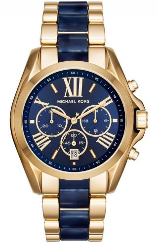 Michael Kors Mk6268 Bradshaw Chronograph Blue Dial Blue & Gold Tone Ladies Watch