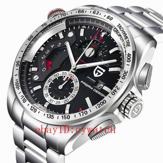 Pagani Design 44mm Black Dial Stainless Steel Chronograph Date Men 