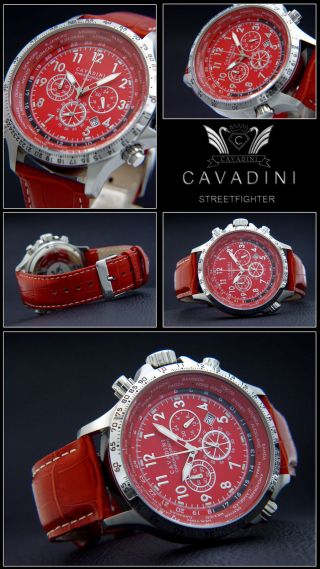 Luxus Chronograph - Cavadini Uhr Tachymeter Drehbare Ring In Rot