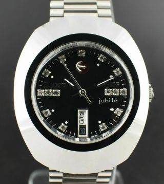 Vintage Rado Diastar Automatic Silver Black Swiss Mens Wrist Watch White Diamond