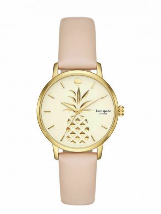 $195 Nwt Womens Kate Spade Metro Gold Pineapple Nude Leather Watch Ksw1443