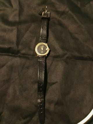 Vintage Gucci Ladies Watch,  Gold Plated With Black Strap