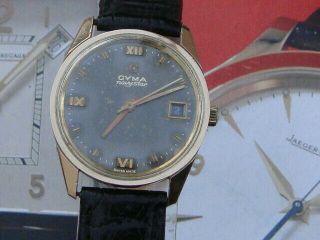 Cyma Navystar Vintage Swiss Gold Plate Hw Mens Watch Rare Roman Dial & Date