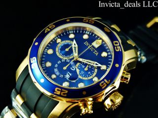 Invicta Mens 48mm Pro Diver Scuba Chronograph Blue Dial 18k Gold Ip Ss Watch